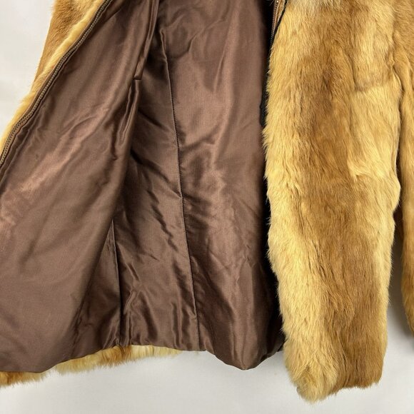 1970s Vintage Women's Size Small Chestnut Hooded Zip Up Real Fur Jacket Coat - Picture 9 of 16